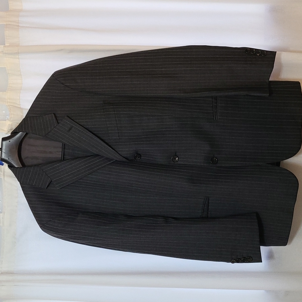 BOSS Hugo Boss Charcoal with Blue and Brown Pinstripes with Cuffed Pants